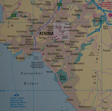 Map of Athens, Greece and the surrounding area.