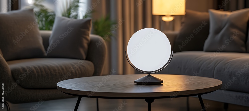 Aufkleber a prototype of an innovative product displayed on a table, providing space for text
