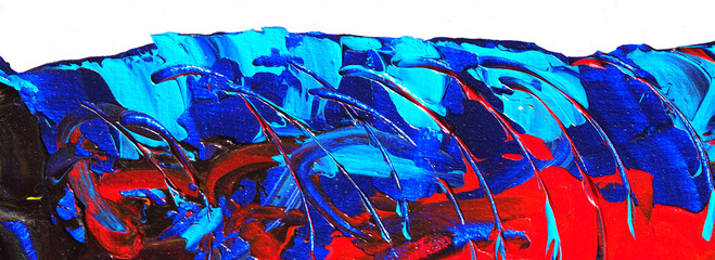 Hand drawn colorful blue painting abstract art panorama background colors texture design