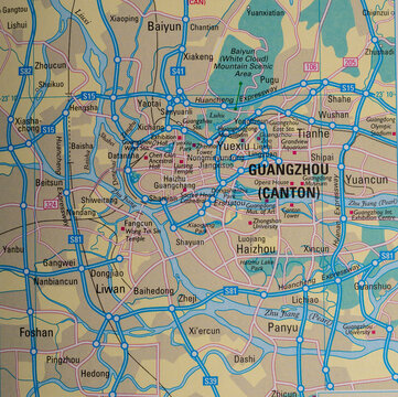 Map of Guangzhou, China and the surrounding area