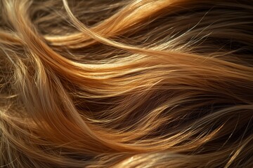 Naklejka premium Close-up photo of a woman's hair treated with natural light highlighting its shine and softness