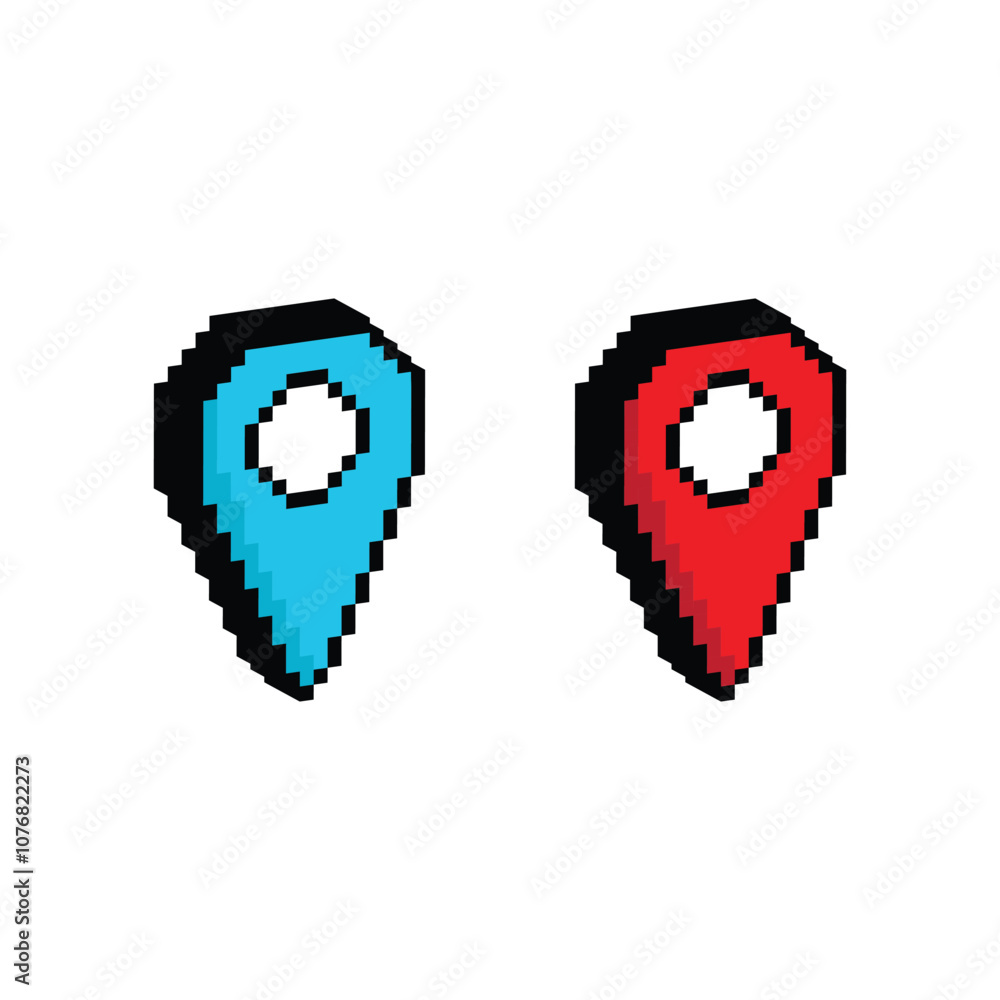 Poster isometric pixel map pointer - vector icon sign for 8 bit game