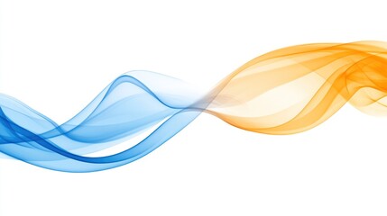 Abstract wave design featuring blue and orange flowing curves.