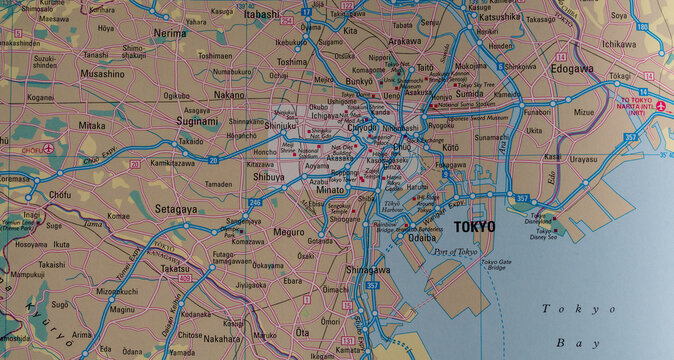 Road map of the Tokyo, Japan metro area.