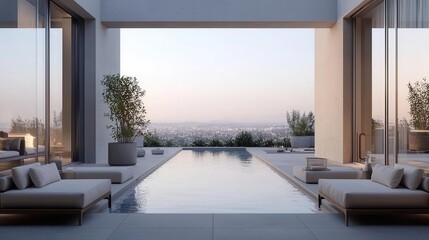 Luxurious penthouse with rooftop infinity pool, outdoor cinema, and panoramic sunset views over the city