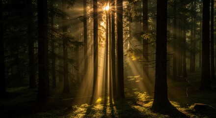 Fototapeta premium Sunbeams through the Trees