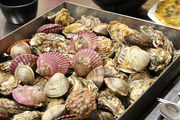 Korean Seafood Food. Steamed oysters and clams