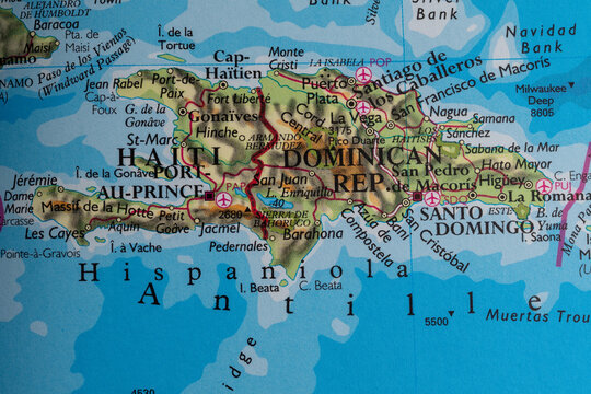 Map of the island of Hispaniola, home of the nations of Haiti and the Dominican Republic.