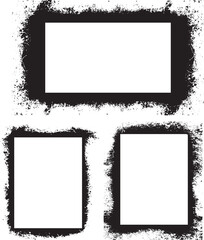 collection of frames, a black and white photo  frames set with   rectangle shape grunge texture, three square frames with black paint on a white background