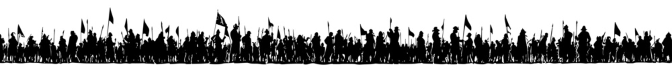 Obraz premium Demonstrators with banners demonstrating modern silhouette of people