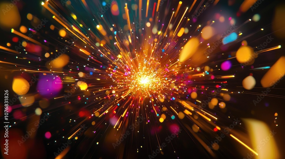 Poster vibrant explosion of colors and lights, creating a dynamic visual spectacle.