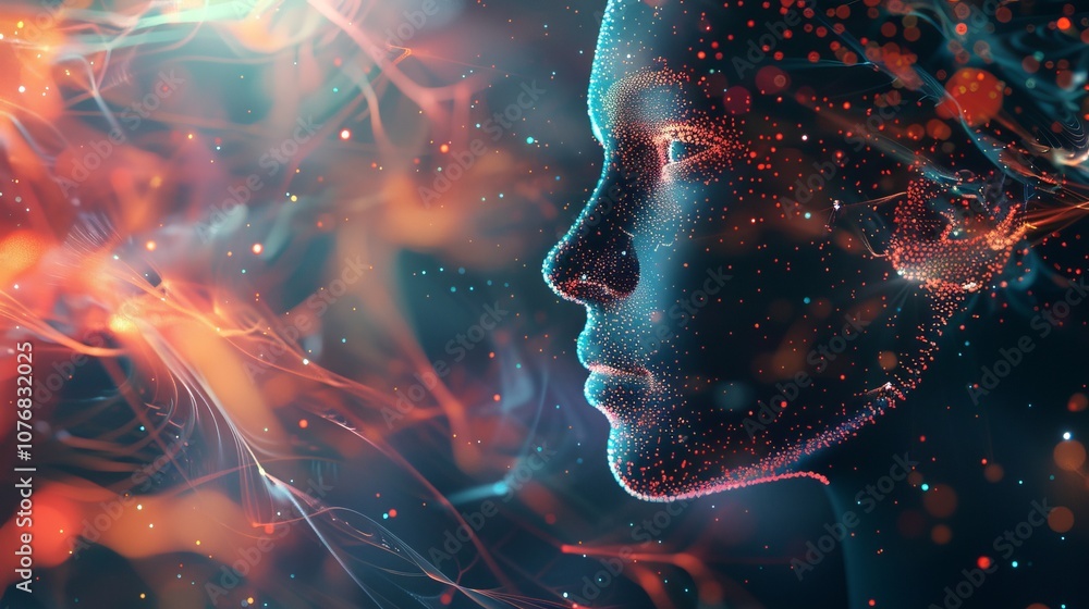 Poster digital artwork showcasing ai technology and its applications in a creative format.