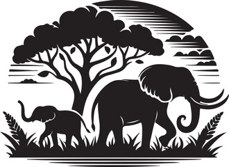 Elephant Silhouette Vector Art on White Background - Majestic Wildlife Icon Design