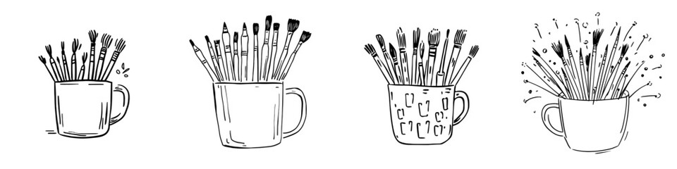 Holder cup, doodle icon of pencil holder design