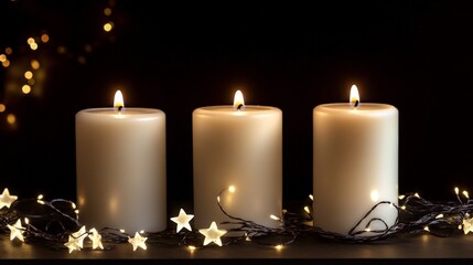 Elegant candles with twinkling star lights creating a warm and peaceful ambiance