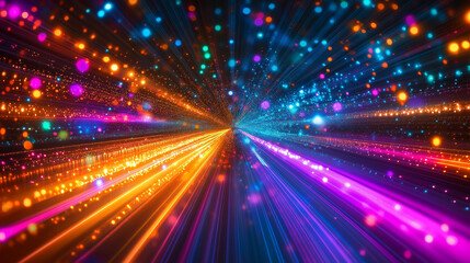 Obraz premium Abstract Speed Light Background: Colorful Laser Beams And Motion Blur Effect On A Dark Backdrop For A Digital Technology Concept