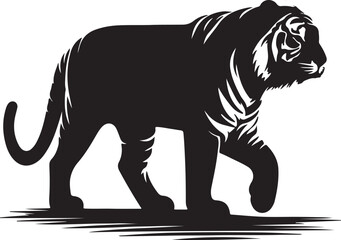 Tiger Silhouette Vector Art on White Background - Majestic Wild Animal Icon Design

