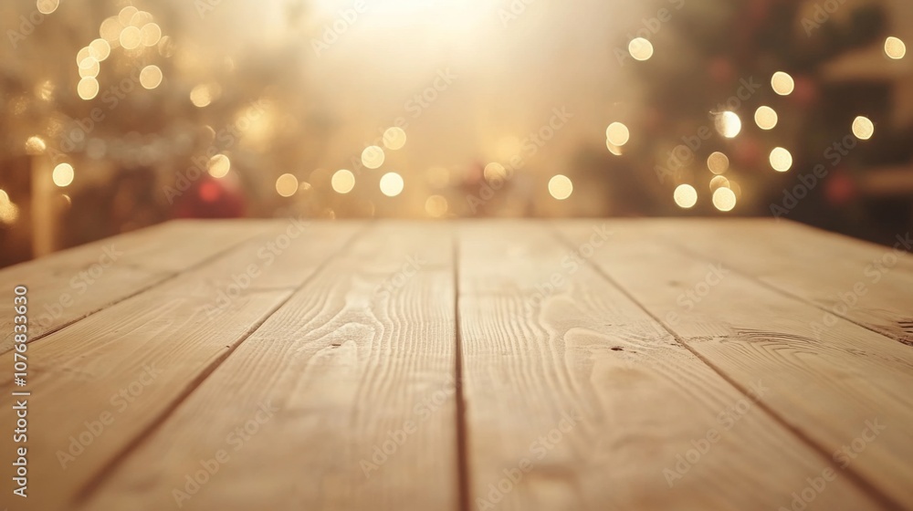 Poster the warm wooden table is positioned in a cozy space filled with softly glowing lights. the atmospher