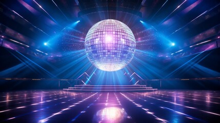 Obraz premium Vibrant lighted stage with disco ball at the center 