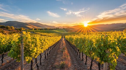 Aerial view of an autumn vineyard with rows of grapevines and vibrant fall colors spreading across the landscape