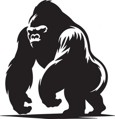 Gorilla Silhouette Vector Art on White Background - Powerful Primate Icon Design


