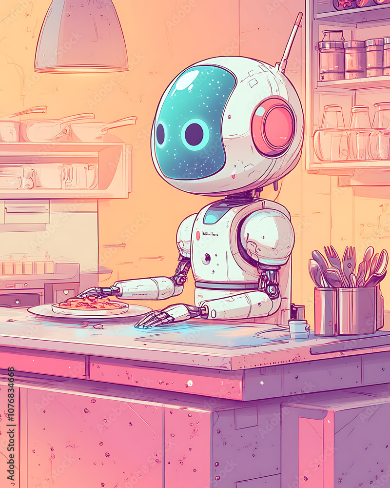 Poster future of work ai automation transformation future of work with ai and automation in kitchen