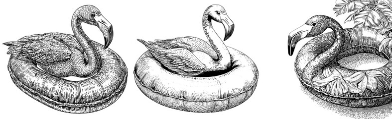 Obraz premium An inflatable rubber ring in the shape of a pink flamingo cartoon illustration