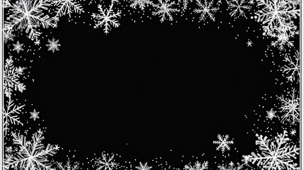 Elegant snowflake border on black background for winter designs