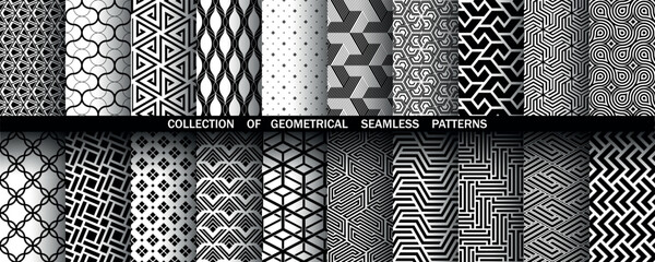 Geometric set of seamless black and white patterns. Simple vector graphics.