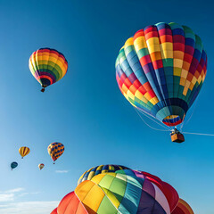 Obraz premium Vibrant kites dance against a clear blue sky, filling the air with joy and freedom.