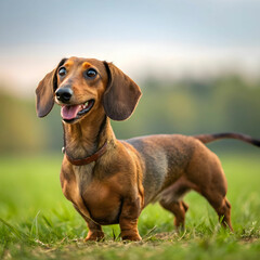 The Dachshund is a small, courageous dog with a long body and short legs.