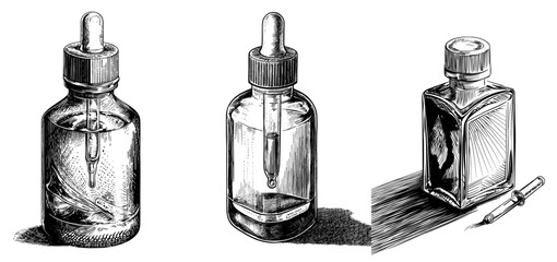 An eyedropper bottle with a dropper. Simple flat illustration.