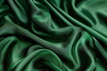 Fototapeta premium Close-up of Emerald Green Satin Fabric Draped and Folded