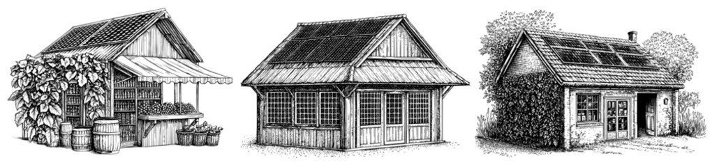 The building of a shop in an isometric view. A flat illustration in simple style.