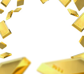Gold Bars Falling on Transparent Background