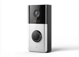 Obraz premium Simplistic Black and White Illustration of a Video Doorbell Showcasing Modern Home Security Solutions with a Sleek Design on a Minimalist White Background