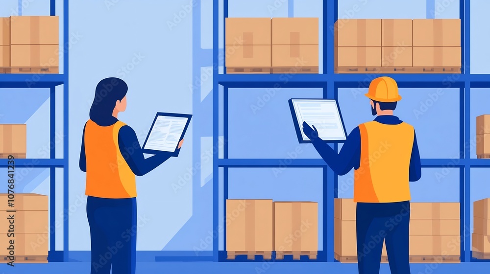 Aufkleber warehouse workers updating inventory records on tablets for efficient management and order
