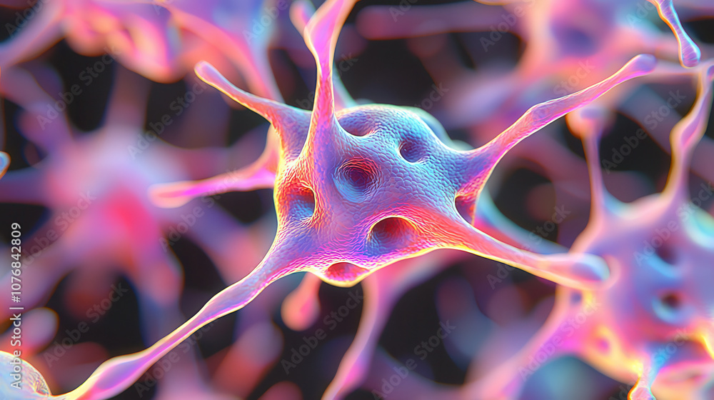 Poster high definition image of colorful neurons with intricate details, showcasing their unique structures