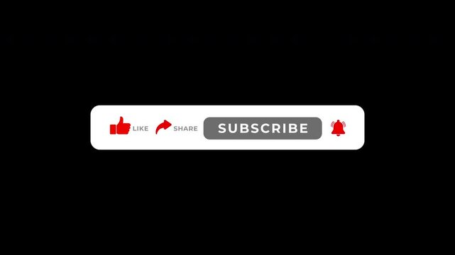 Animated pop up buttons like subscribe share and notification with black and green screen alpha channel