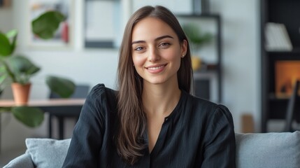 Obraz premium Smiling Woman in a Modern Interior
