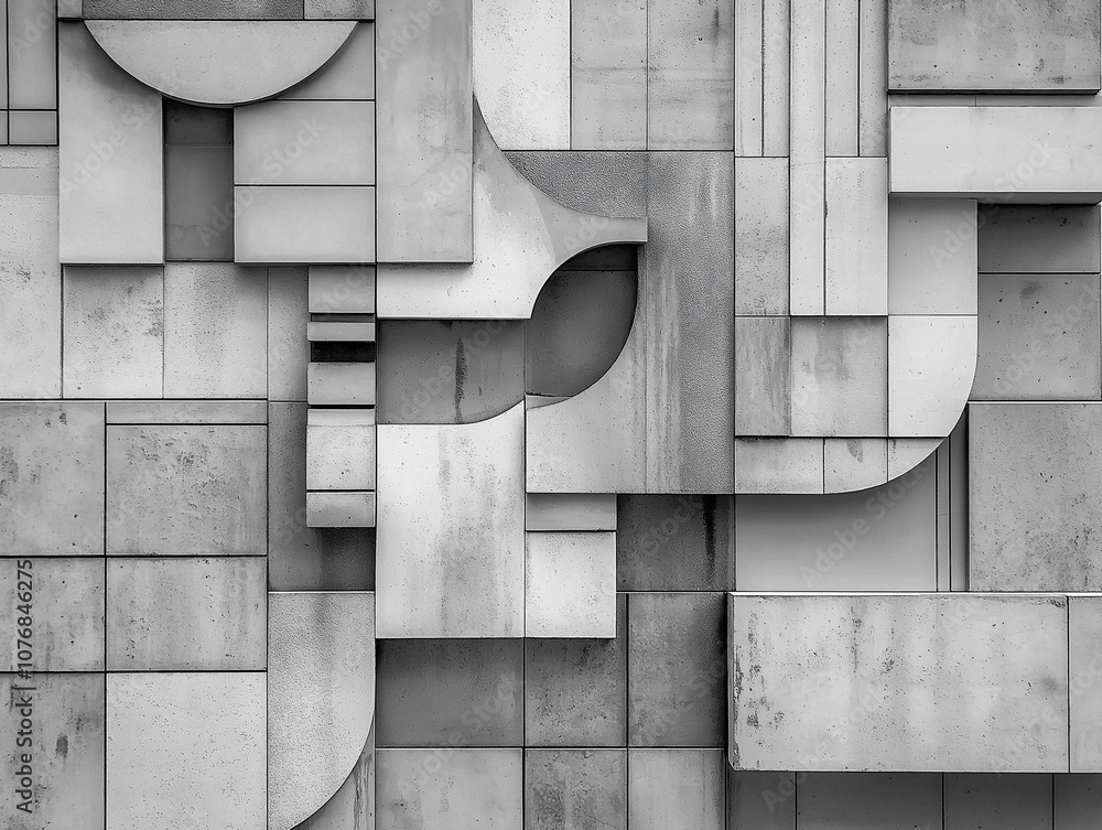 Poster a textured abstract design featuring geometric shapes and patterns in shades of gray and black, show
