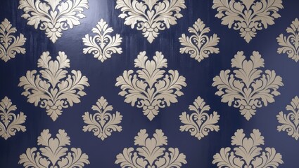 Fototapeta premium Elegant Gold Floral on Deep Blue Background Wallpaper