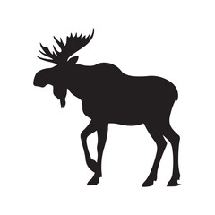 Obraz premium Vector black silhouette moose with horns, deer silhouette vector illustration, silhouette moose animal full body black color only