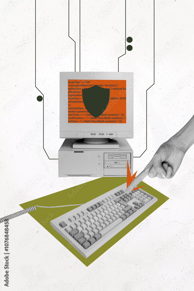 Poster composite trend artwork sketch image photo collage of bodyless arm finger pint keyboard obsolete com