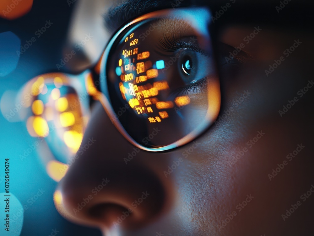 Poster a close-up of a business professional using ai-powered analytics software to enhance business decisi