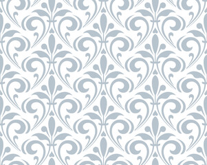Fototapeta premium Floral pattern. Vintage wallpaper in the Baroque style. Seamless vector background. White and gray ornament for fabric, wallpaper, packaging. Ornate Damask flower ornament