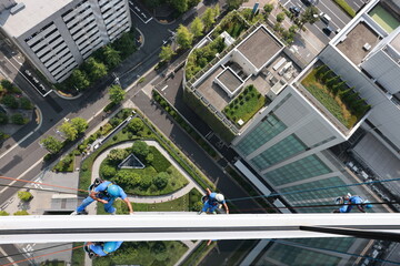 タワマンの窓拭き清掃