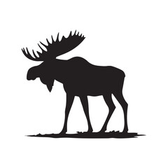 Vector black silhouette moose with horns, deer silhouette vector illustration, silhouette moose animal full body black color only