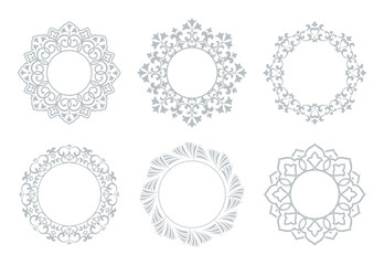 Fototapeta premium Set of decorative frames Elegant vector element for design in Eastern style, place for text. Floral gray and white borders. Lace illustration for invitations and greeting cards