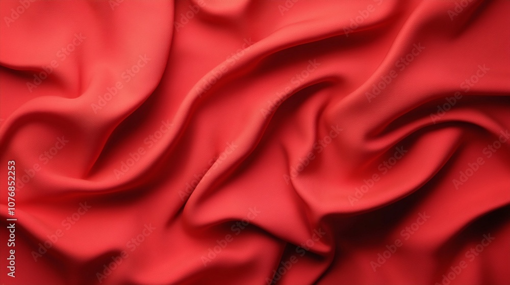 Poster luxurious red silk fabric with soft folds and creases, creating a sensual and elegant texture. close
